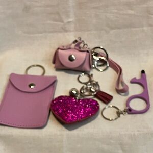 Pink Glitter Heart Safety Keychain Accessory Set